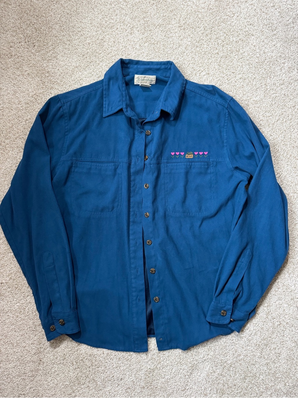 Casual Blue Button-Up Shirt with Subtle Embroidered Detail